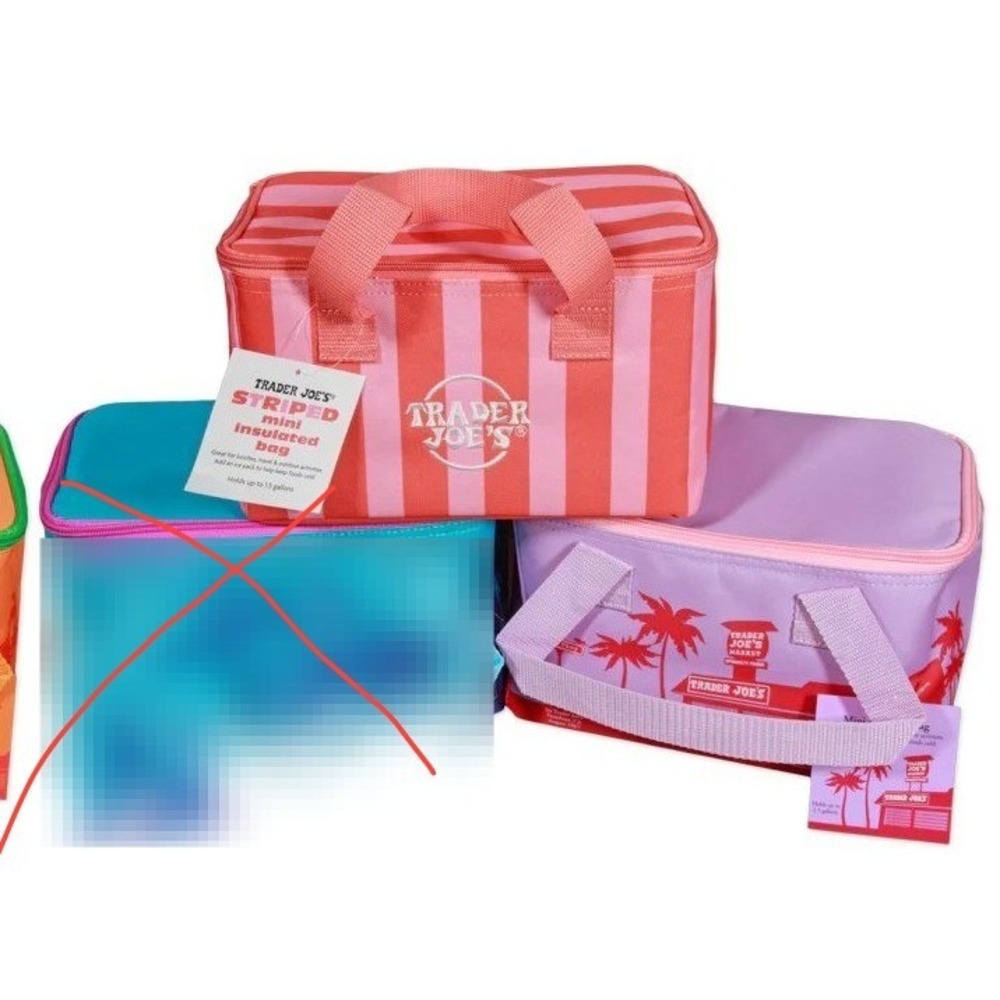 Trader Joe's Mini Insulated Bag Set Pink Red Stripe Purple Palm Tree 2 Pack NEW